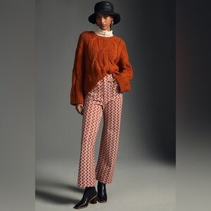 Maeve The Colette Cropped Wide-Leg Ponte Pants in Orange Pattern